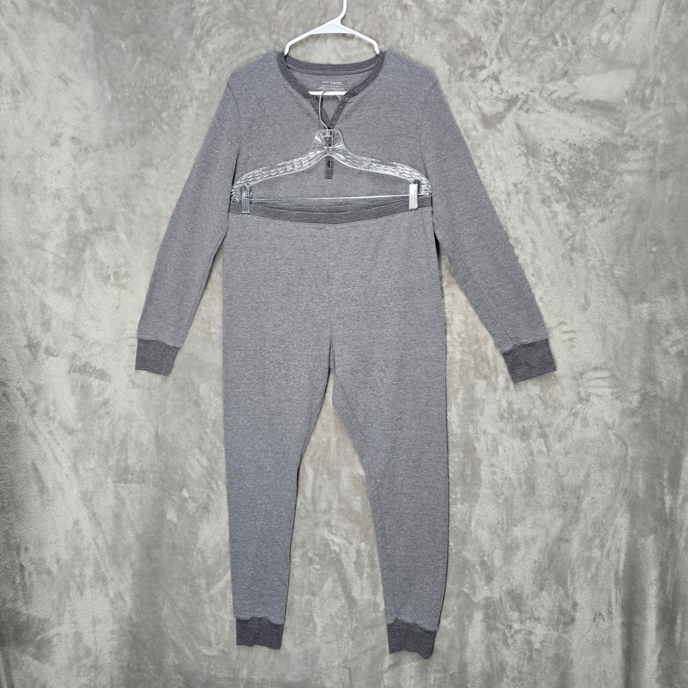 Warm Essentials Women's Gray Henley Pajama Set Long Sleeve Top Pants XL Lounge